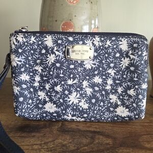 Michael Kors Blue and White Floral Wristlet